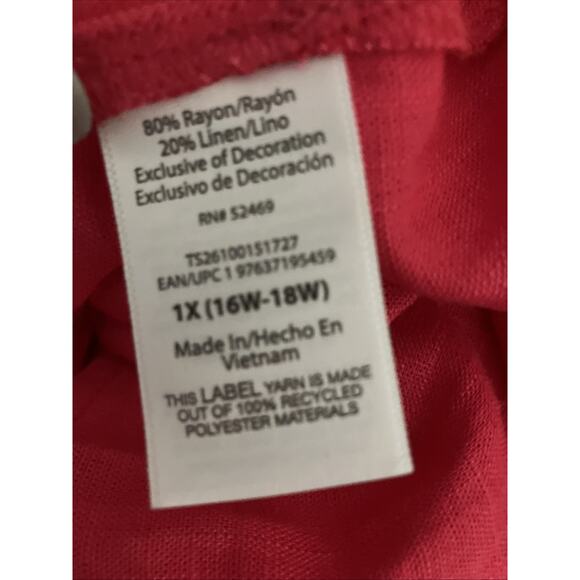Women's Short Sleeve Button Down Camp Shirt Raspberry Sz 1X Linen Like Preppy - Picture 6 of 7